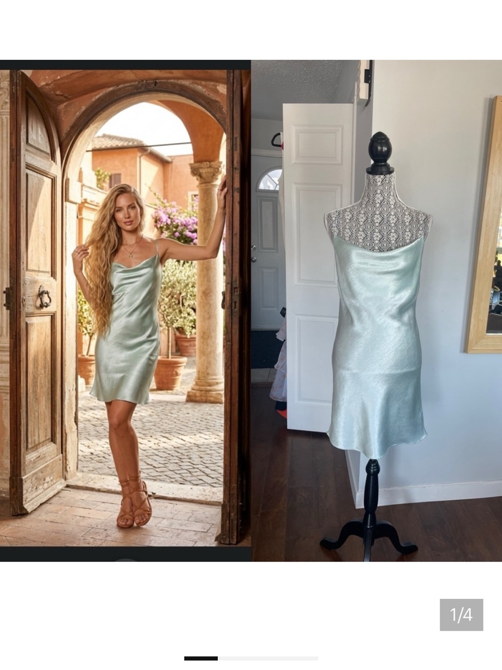 Gorgeous Satin Open Back Slip Dress. Medium. Seafoam.